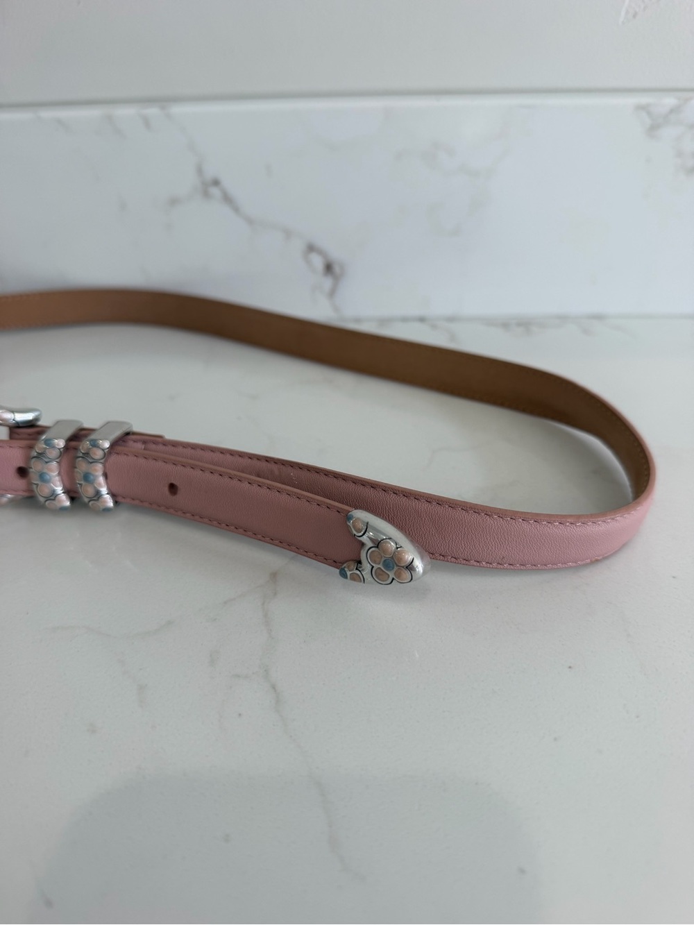 Vintage Brighton Pink Leather Western Floral Buckle Belt Size Large - Picture 3 of 6